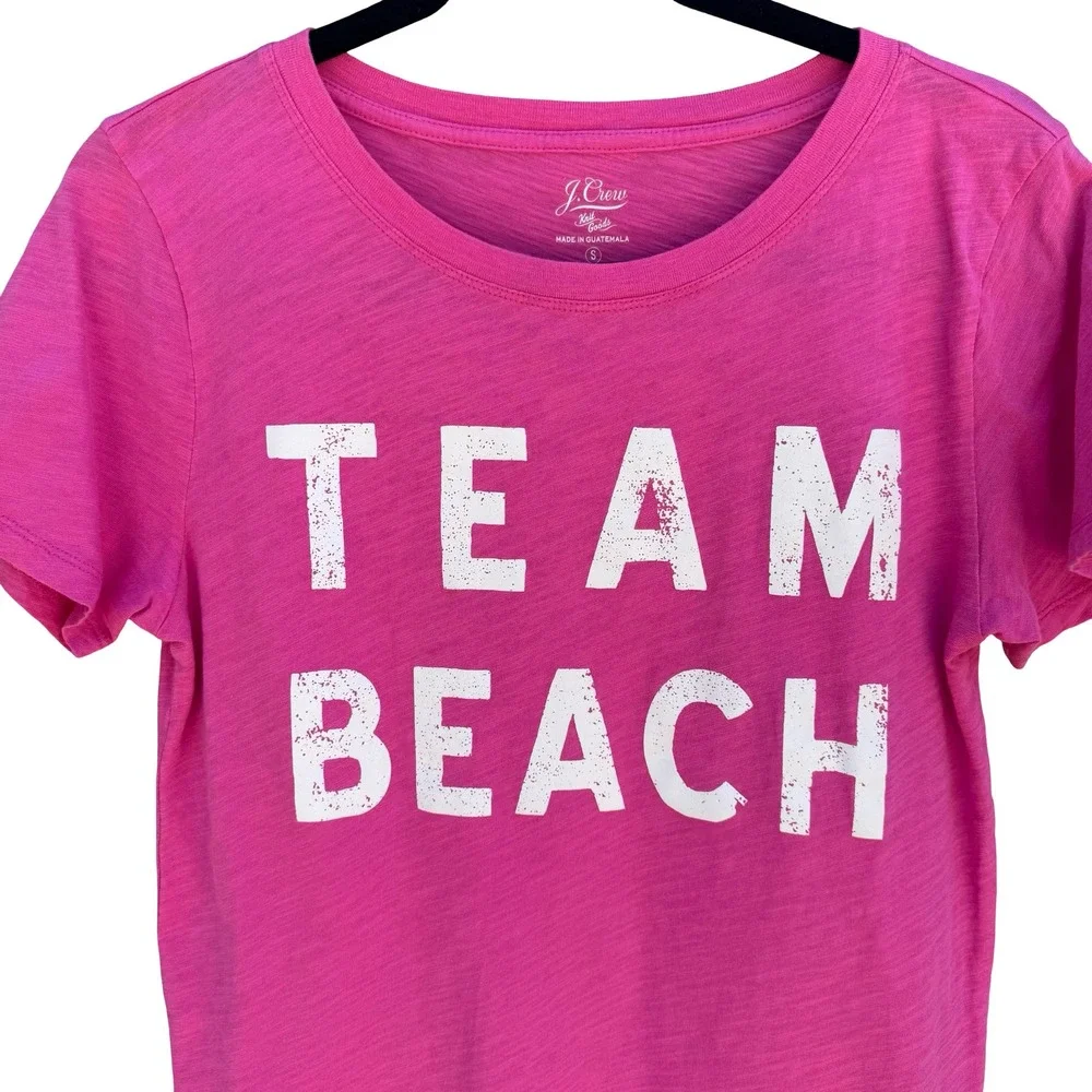J Crew Team Beach Graphic Shirt Pink Slub Cotton Coastal Barbiecore Womens S